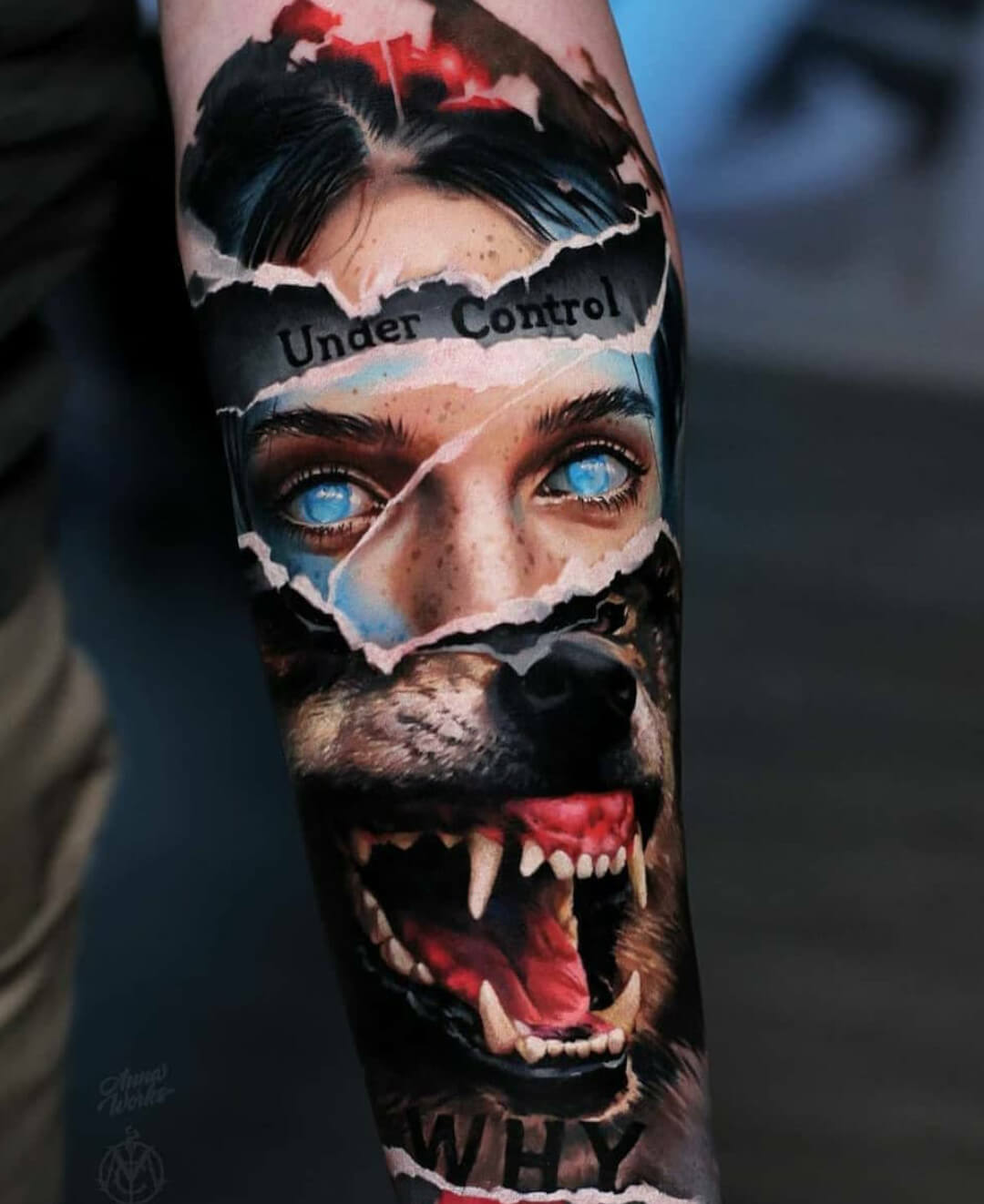 tatuaggio lupo realistico a colori