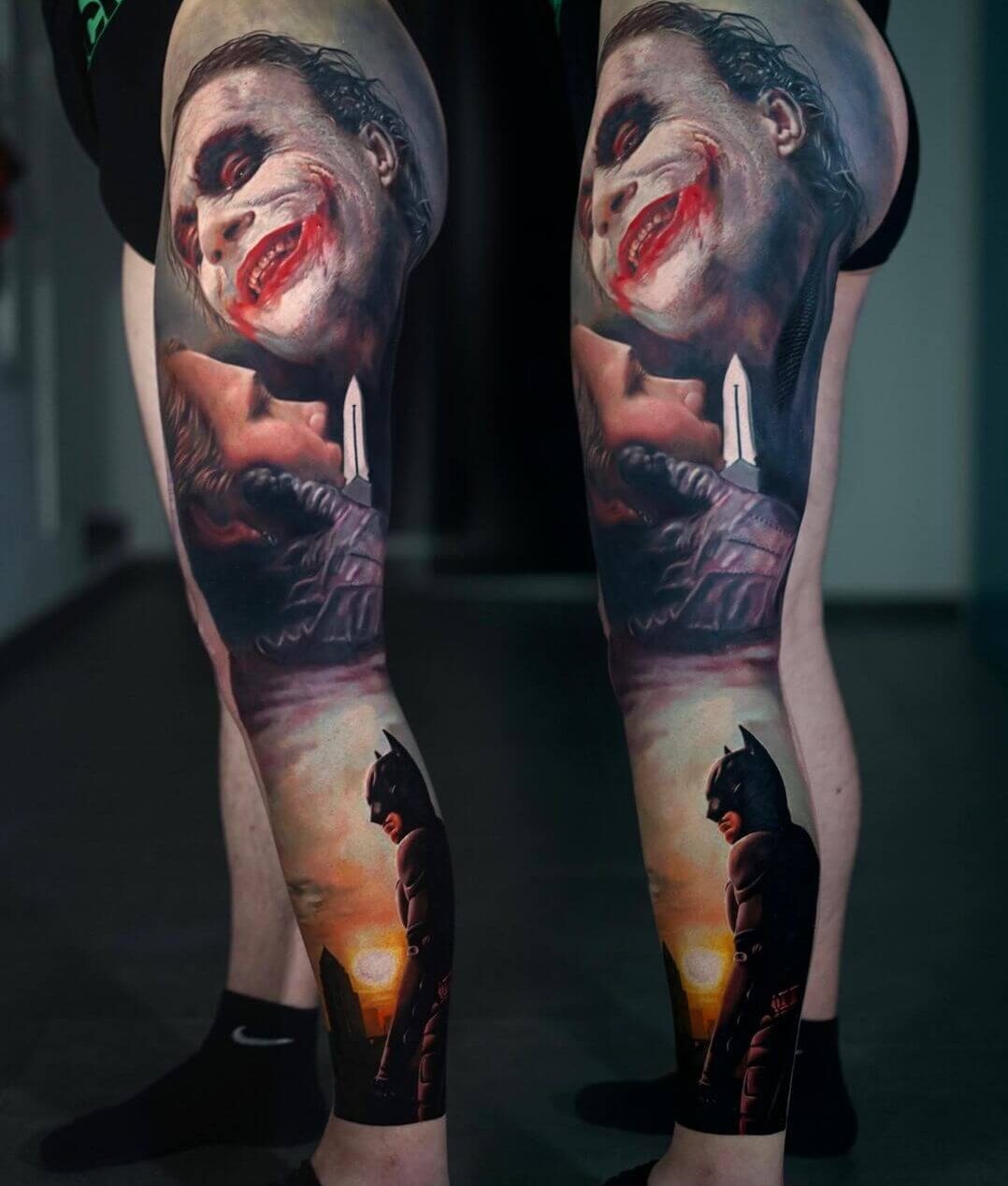tatuaggio joker realistico gamba