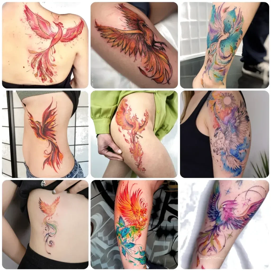 idee tatuaggio fenice acquerello