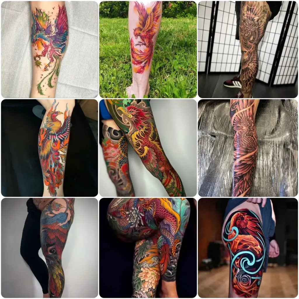 idee tatuaggio fenice gamba