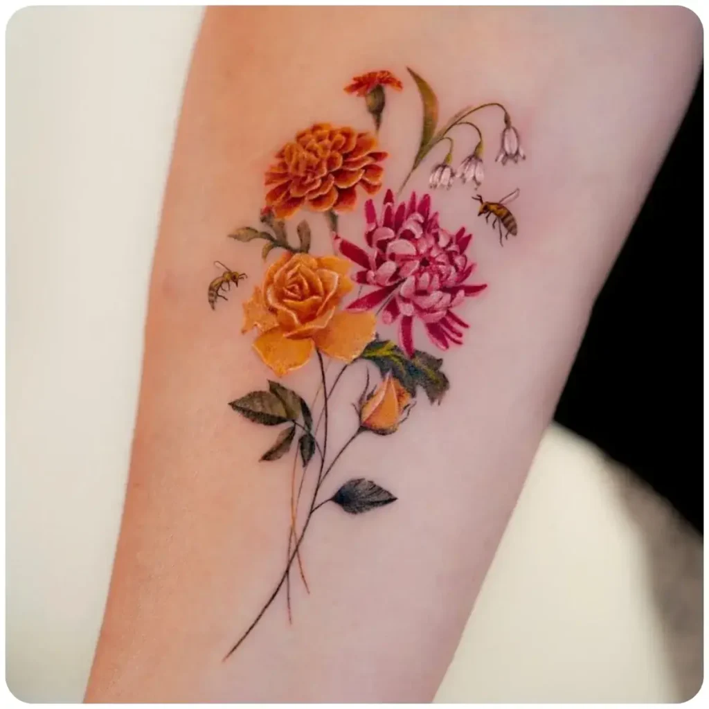 tatuaggio ape e fiori