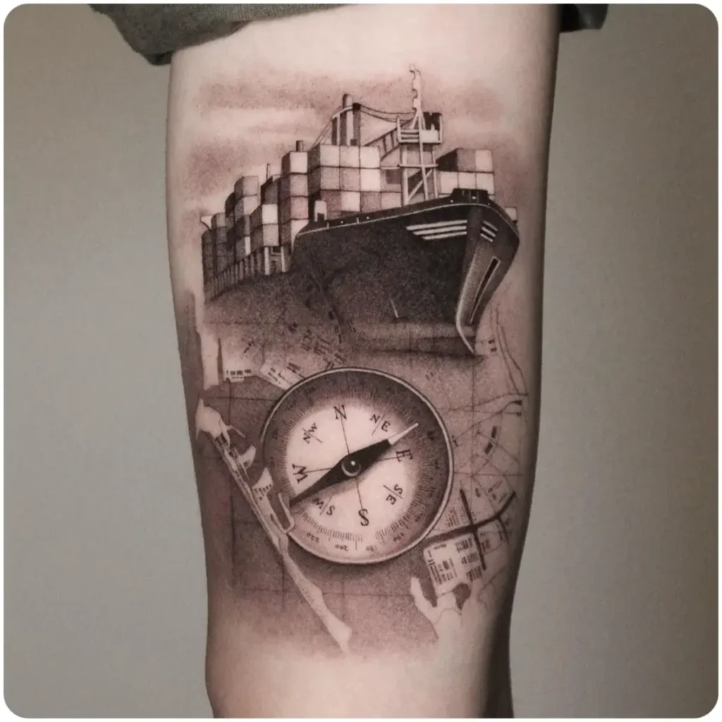 tatuaggio bussola nave