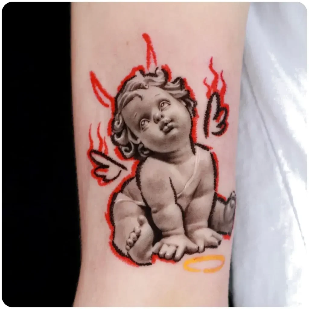 tatuaggio cherubino diavolo