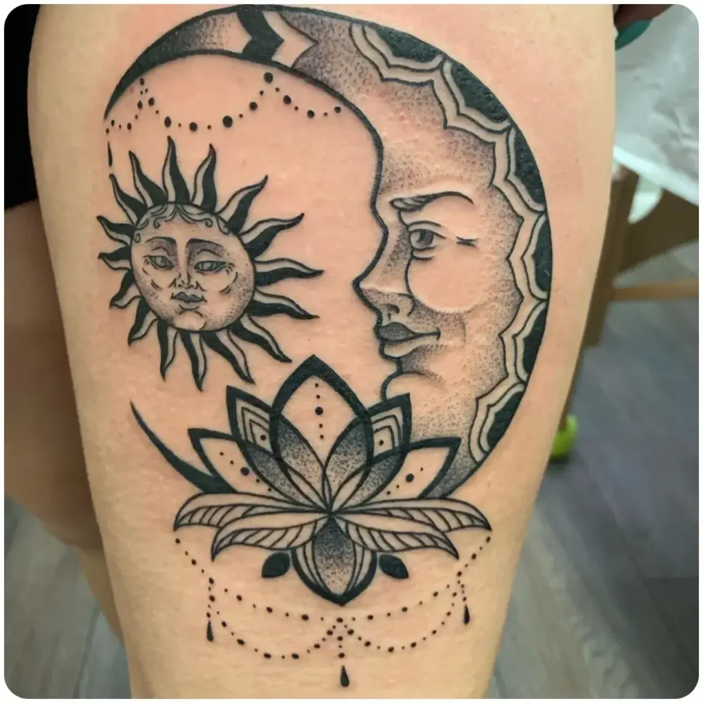 tatuaggio sole e luna coscia