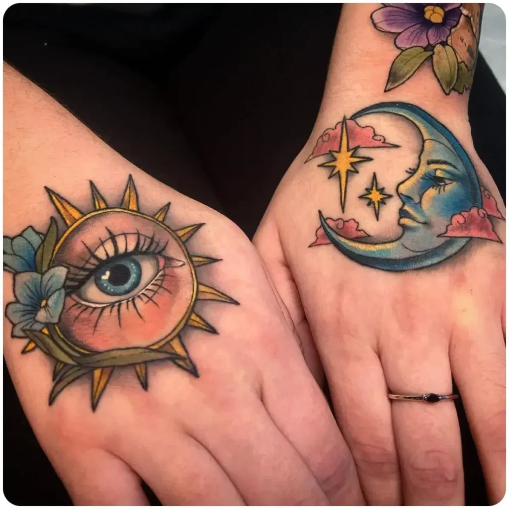 tatuaggio sole e luna mano