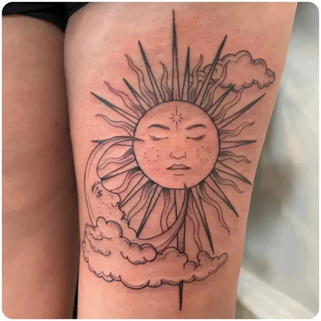 tatuaggio sole e luna nuvole