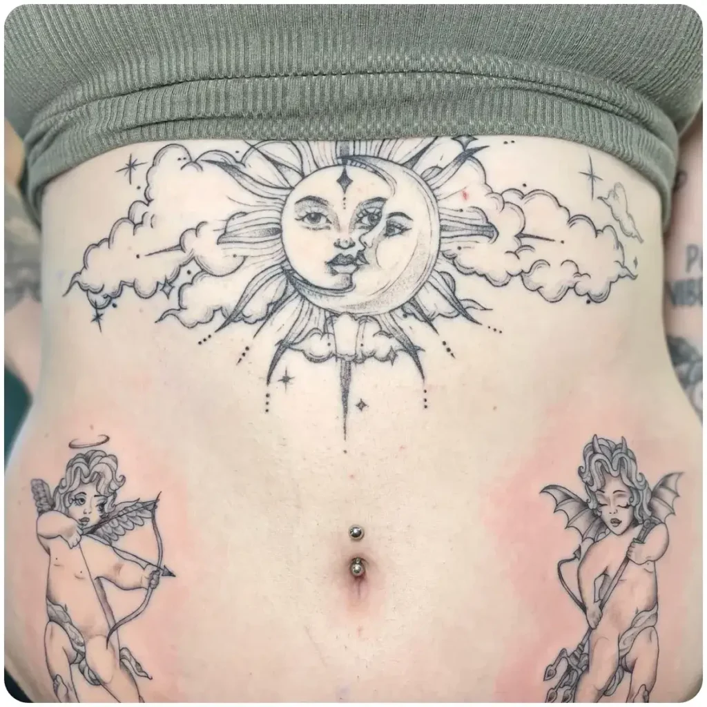 tatuaggio sole e luna pancia