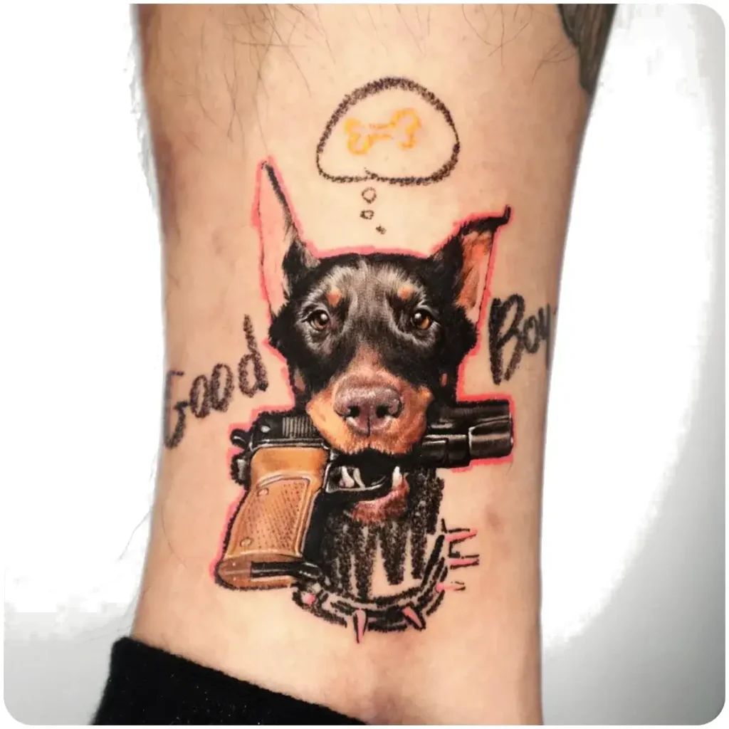 tatuaggio cane pistola