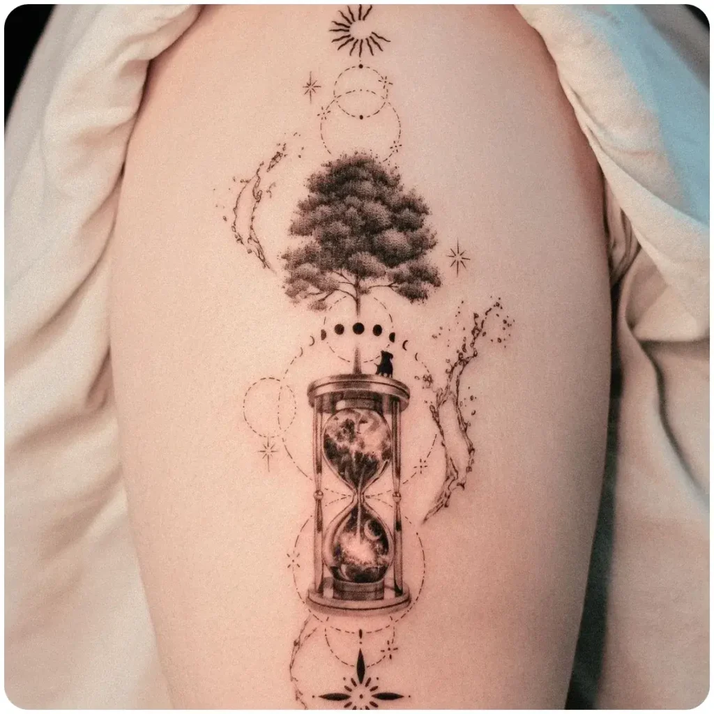 tatuaggio clessidra albero
