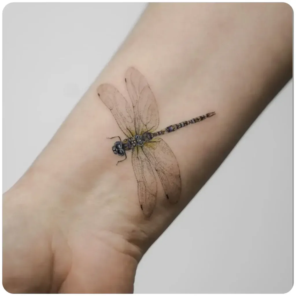tatuaggio libellula gialla