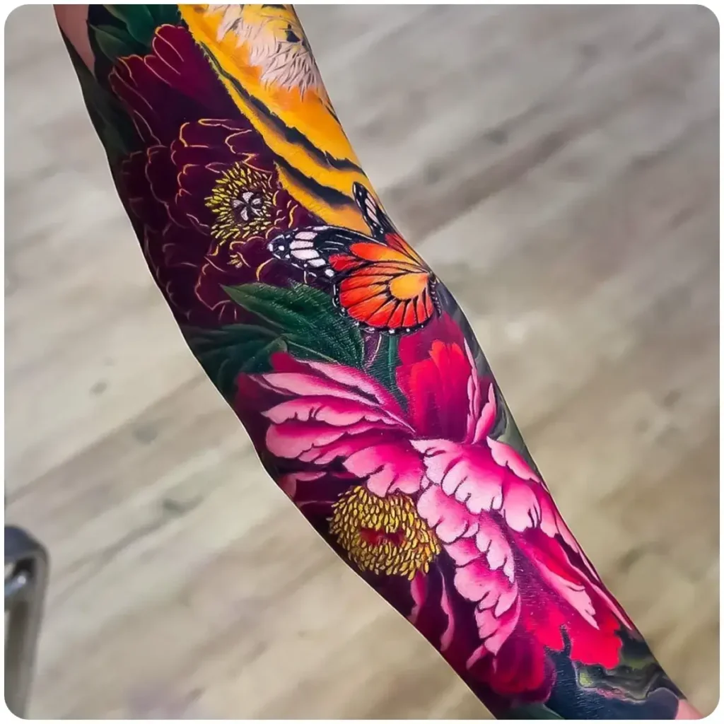 tatuaggio peonia giapponese braccio