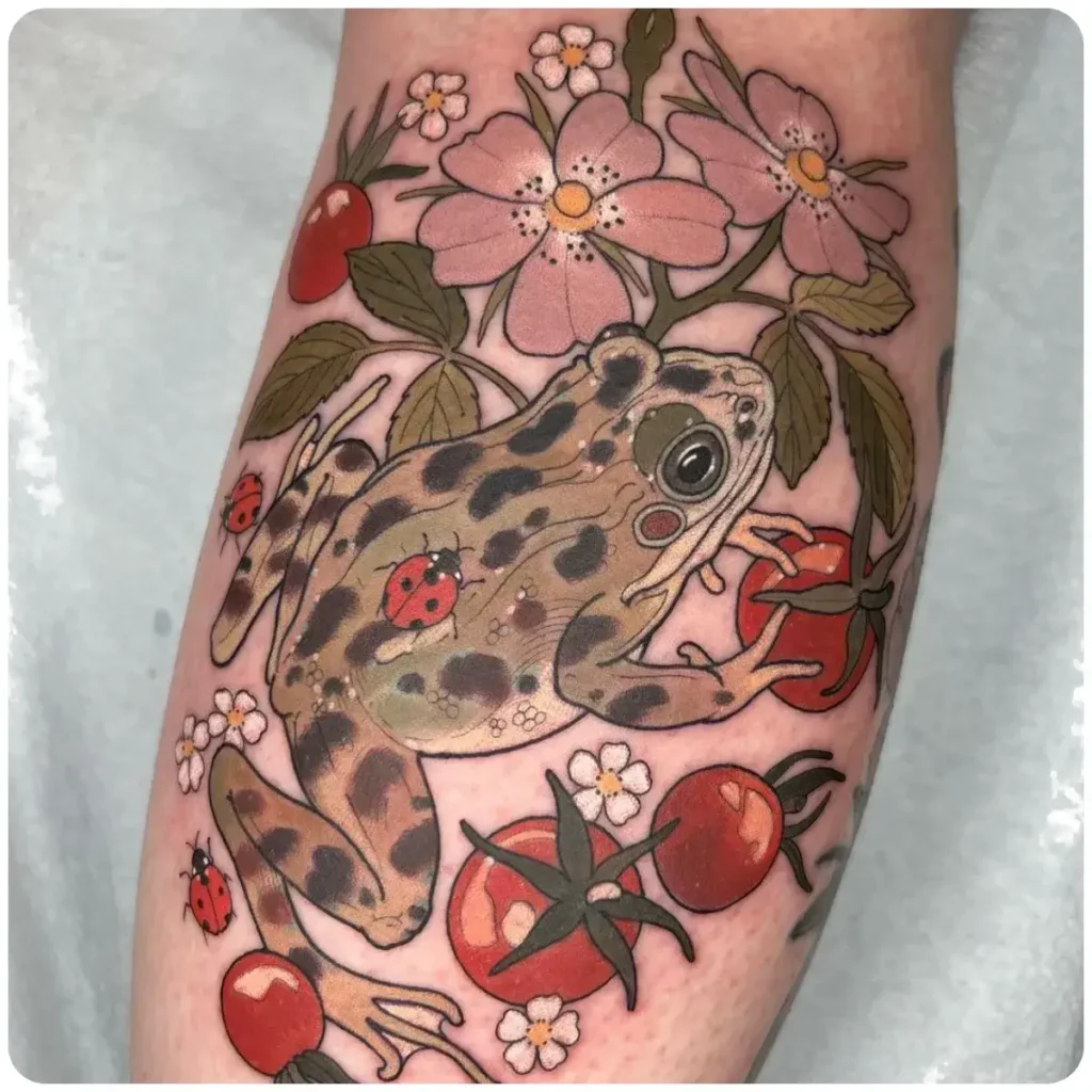 tatuaggio rana fiori